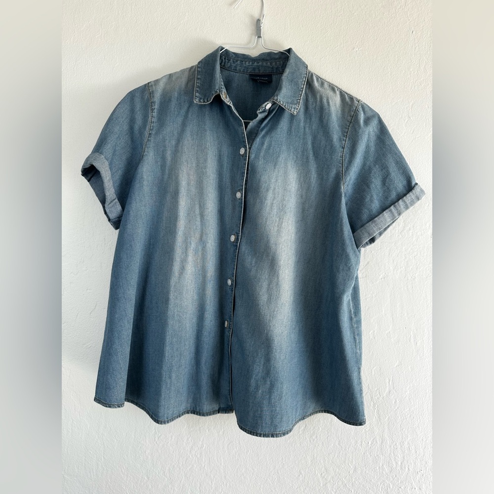 J.JILL short-sleeve denim button-down (100% COTTON) | size: small petite.